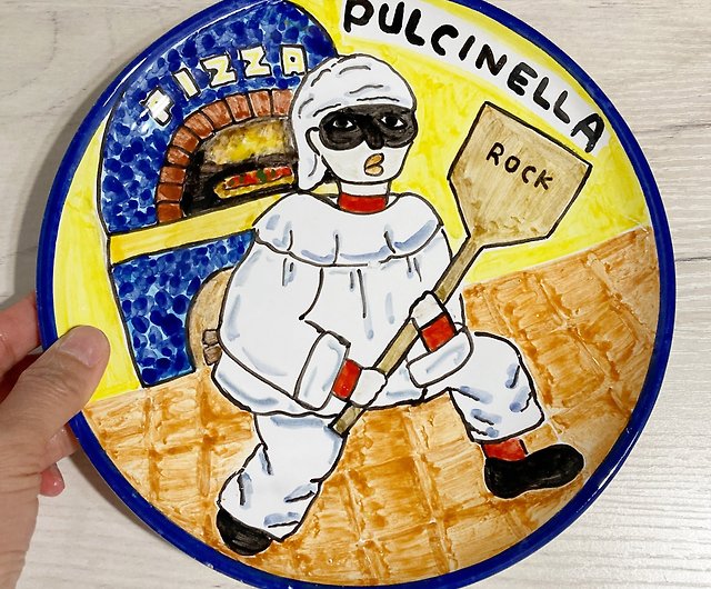 丸皿 20cm プルチネッラ ナポリピッツァ マヨリカ焼き イタリア陶器