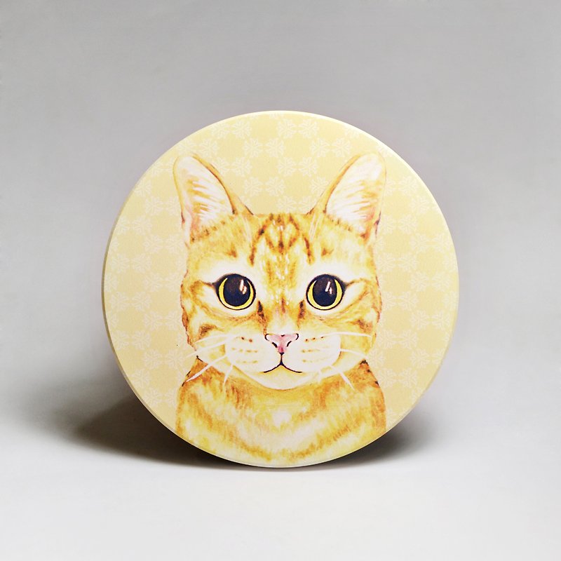 Absorbent ceramic coaster-Orange Cat (free sticker) (customized text can be purchased) - ที่รองแก้ว - ดินเผา สีส้ม