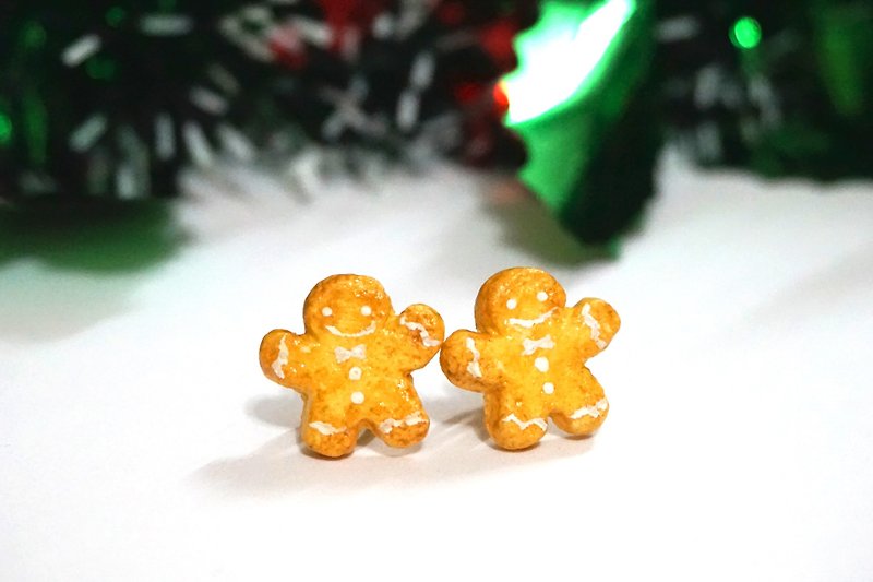 Small Gingerbread Man Earrings | Simulation Mini Food Clay Clip Earrings Christmas Gifts - Earrings & Clip-ons - Clay Khaki