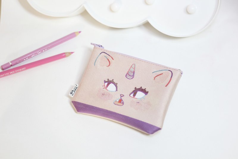 Suede coin purse, small card bag, zipper, sundries, small bag, radio wave, evil cat, a total of four types - Coin Purses - Faux Leather Purple