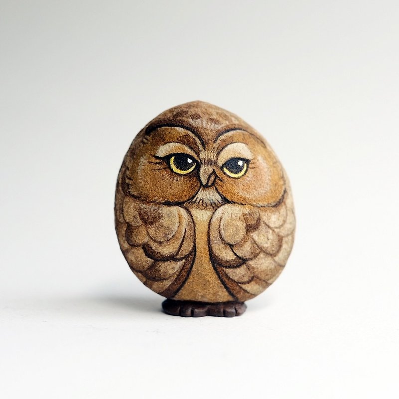 Owls stone painting,original art. - 公仔模型 - 石頭 咖啡色