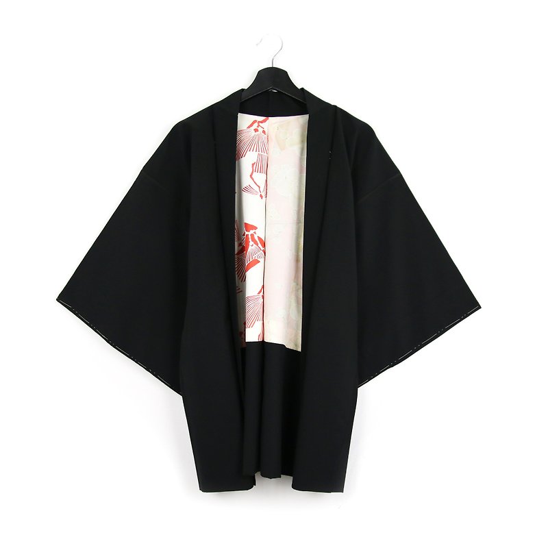 Back to Green-日本帶回羽織 刺繡 黑線山陵 /vintage kimono - 外套/大衣 - 絲．絹 