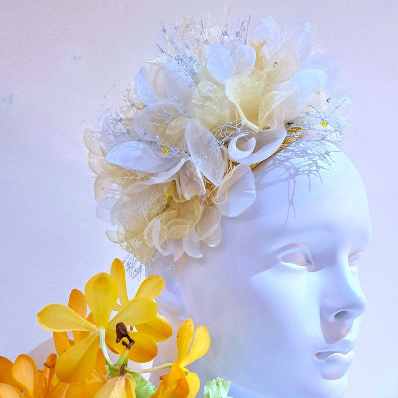 浪漫紗花手工髮箍系列-PRIMULA-金黃 - 髮箍/髮帶 - 其他材質 黃色