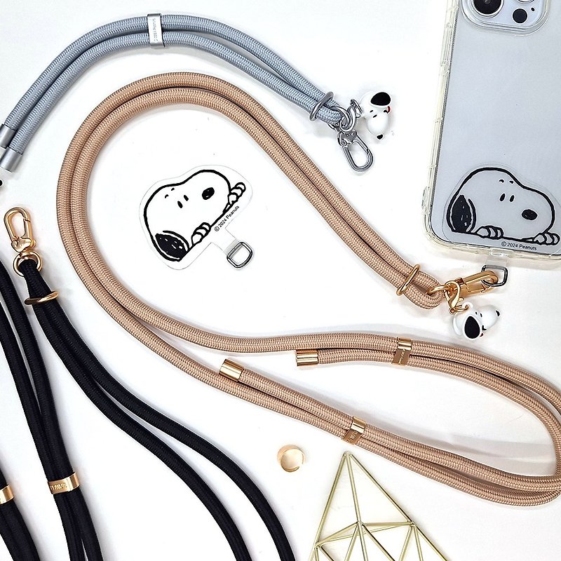 Snoopy 史努比 立體公仔造型夾片 可調式編織掛繩 手機掛繩夾片組 - 手機配件 - 其他材質 多色