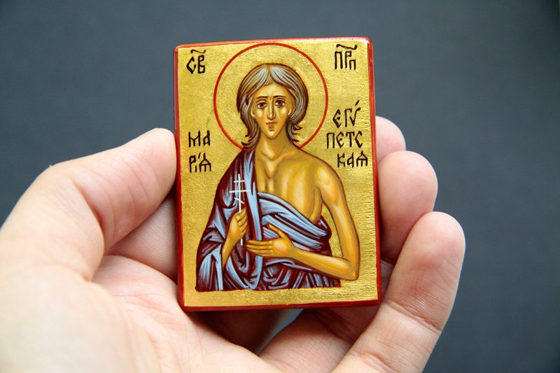 hand painted  wood orthodox icon holy Saint Mary of Egypt - 其他 - 木頭 紅色