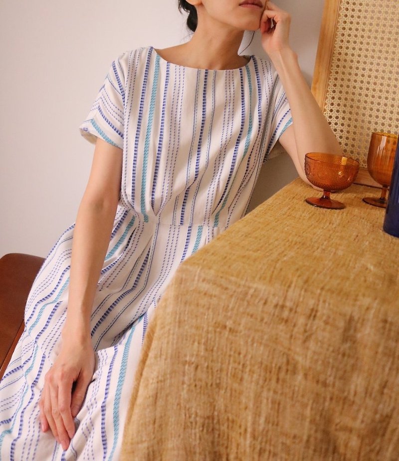 KELSYE DRESS - LIMITED EDITION 寬鬆版型純棉海洋配色條紋洋裝 - 連身裙 - 棉．麻 