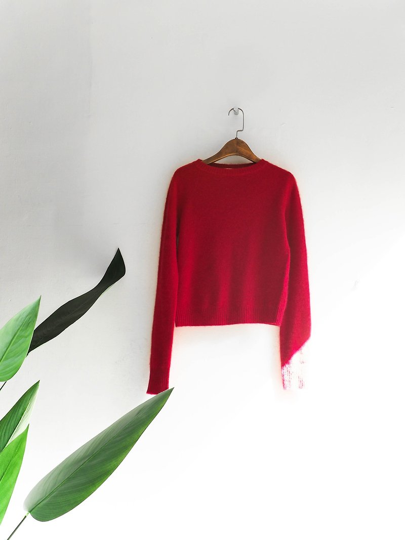 River Water Mountain - Kyoto youth flames red elegant girl antique velvet soft Angora Rabbit wool sweater coat Vintage sweater vintage angora rabbit hair - สเวตเตอร์ผู้หญิง - ขนแกะ สีแดง
