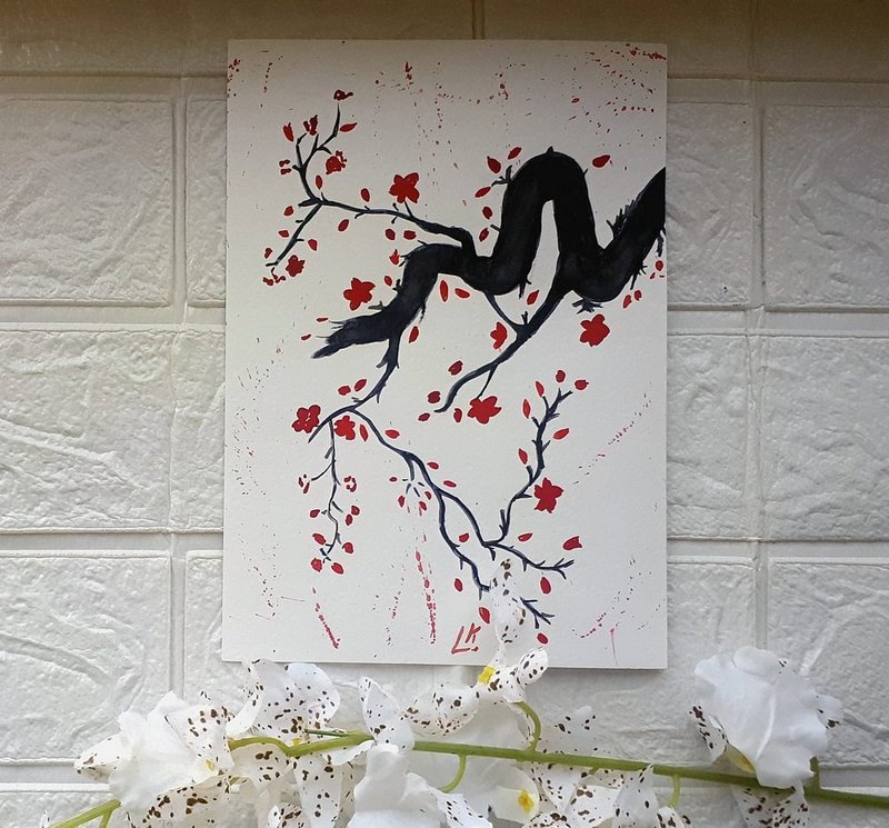 Cherry Blossom Tree Japanese Style Watercolor Painting,   Asian Blossoms, Beauty - 壁貼/牆壁裝飾 - 紙 多色