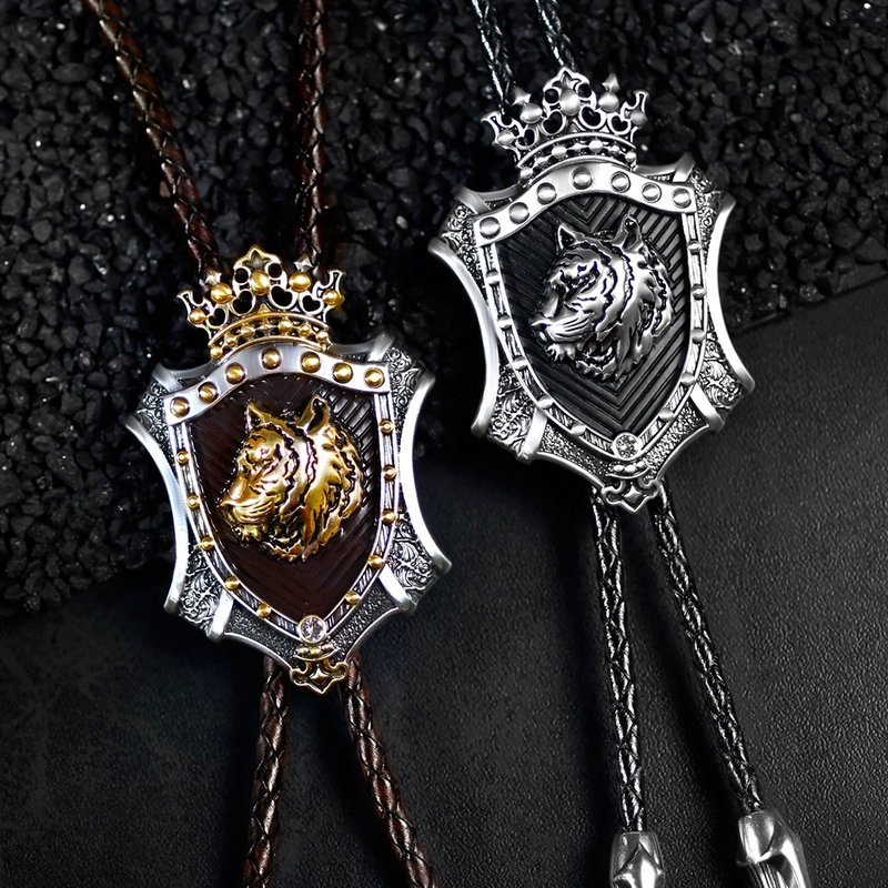 Twelve Zodiac Tiger King of Glory Paul Tie Bolo Tie Genuine Leather Cord Leather Necklace - Ties & Tie Clips - Faux Leather Silver