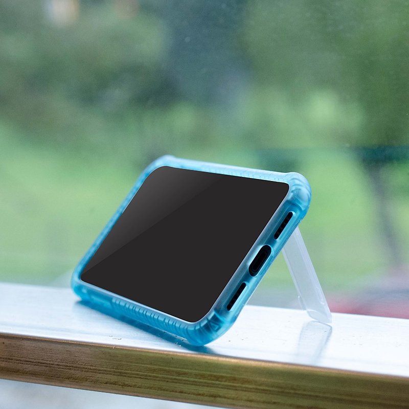 Stiff Series│iPhone X/Xs (5.8吋) 站立式空壓保護殼-冰晶藍 - 手機殼/手機套 - 塑膠 藍色