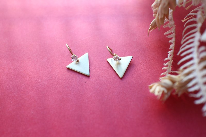 Natural-Brass zircon earrings - Earrings & Clip-ons - Copper & Brass Gold