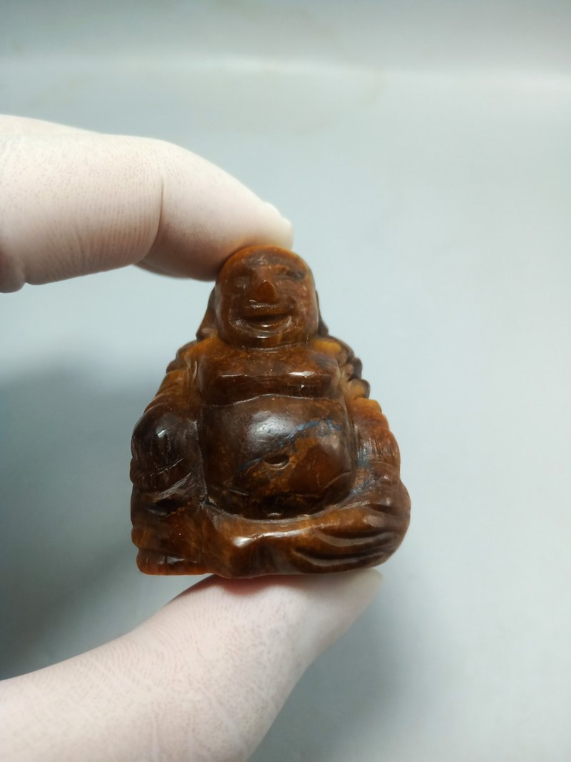 44mm 手彫りタイガーアイストーンハッピー仏像 100% 本物の天然石 - その他 - 石 