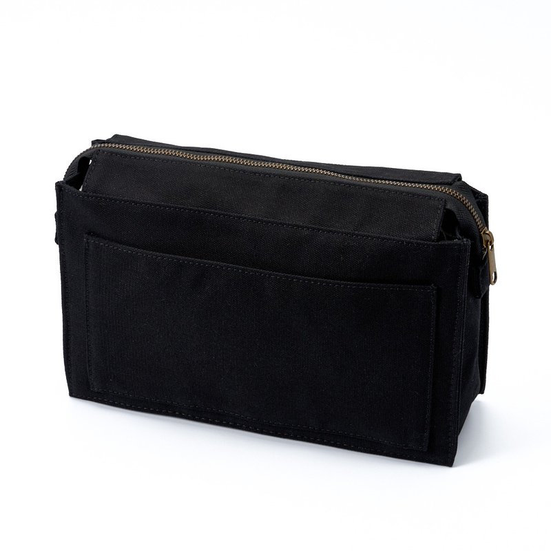 Minimalist black zipper pencil case stationery bag storage bag M multi-function inner bag - Toiletry Bags & Pouches - Polyester Black