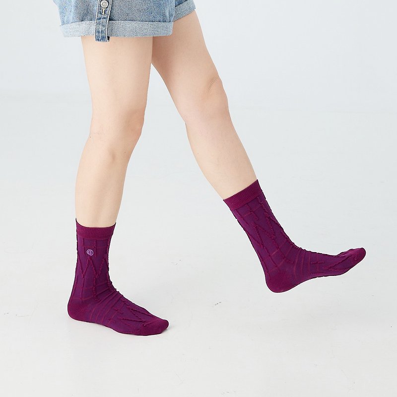 Holiday/紫(F)-MIT設計中筒襪 - 襪子 - 棉．麻 紫色