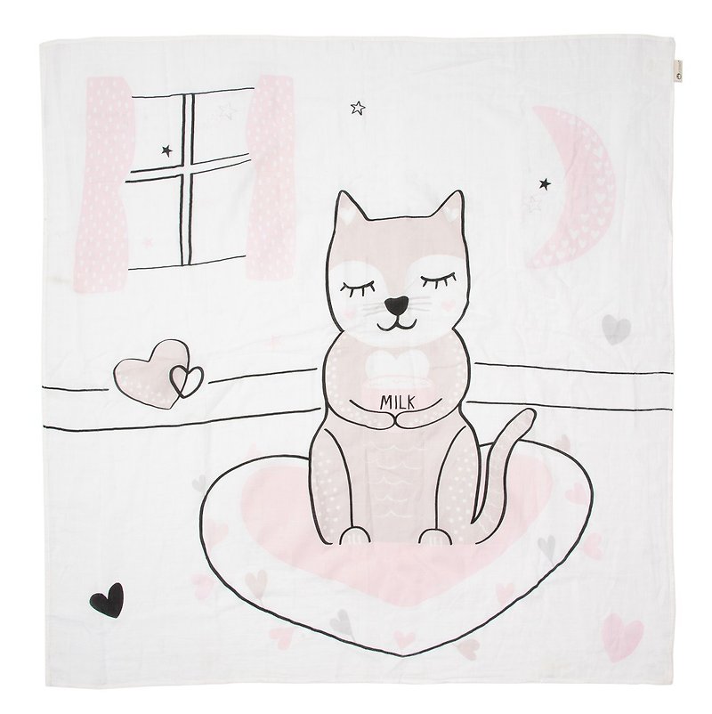 買一送一-有機棉包巾-凱蒂小貓KITTY MUSLIN WRAP - 哺乳巾 - 棉．麻 粉紅色