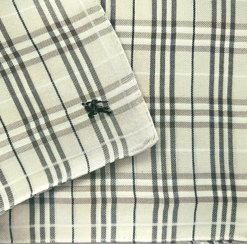 Burberry Vintage Handkerchief Pocket Square Check Beige 18.5 x 18 inches - 手帕 - 棉．麻 卡其色
