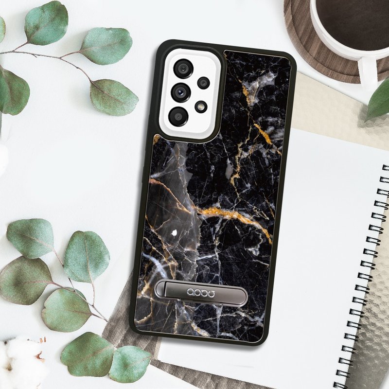 Samsung A55/A54/A35/A34/A25 5G Shock Absorbing Stand Phone Case-Marble Dunhuang Black - Phone Cases - Other Materials Multicolor