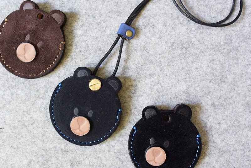 YOURS handmade leather "A bear head" sensor wafer ‧gogoro key holster leather neckband style / woolly series - Keychains - Genuine Leather 