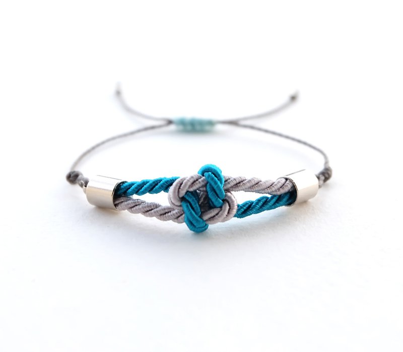 Tiny flower knot rope bracelet in Peacock blue / Light gray - 手鍊/手鐲 - 聚酯纖維 藍色