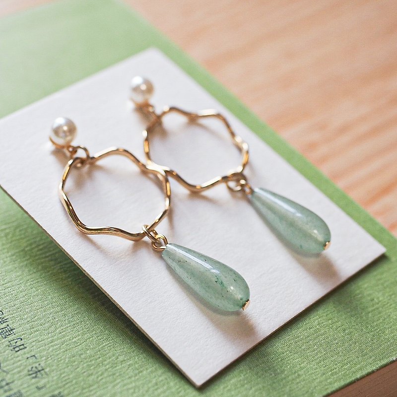 Aventurine  Non allergic  Earring - Earrings & Clip-ons - Other Metals Green
