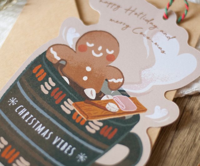 クリスマスカード オリジナルのクリスマスハンギンググリーティングカード ジンジャーブレッドマン グリーティングカード ハンギングのデュアルパーパス デザイン ショップ Heartmelter Gift カード はがき Pinkoi