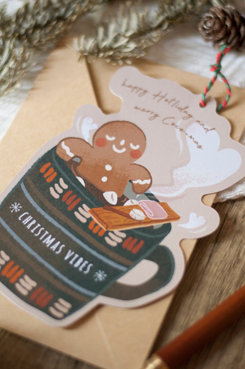 聖誕卡:原創聖誕吊掛賀卡-薑餅人-賀卡/吊飾兩用設計 - 卡片/明信片 - 紙 紅色