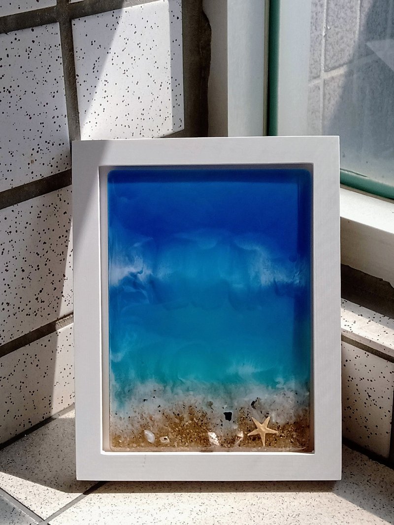 Resin Ocean Beach Art Framed |  Ocean decor | Unique gift Beach - Items for Display - Resin Blue