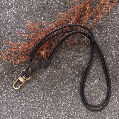 選皮革 革物工作室 頸繩(手鉤款)真皮可調節式-植鞣黑色-證件套識別證專用 /重物禁止