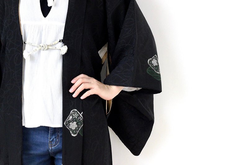 floral kimono, Japanese silk kimono, black kimono, kimono outfit /3659 - Women's Casual & Functional Jackets - Silk Black
