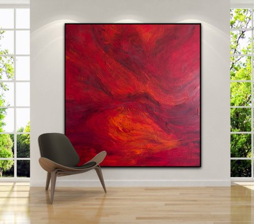 赤オリジナルアクリル絵画抽象的なテクスチャーアートワーク