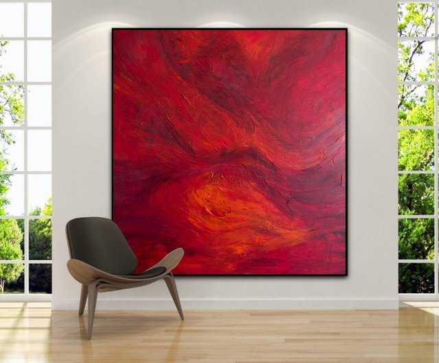 抽象アクリル画 赤 赤オリジナルアクリル絵画抽象的なテクスチャーアートワーク