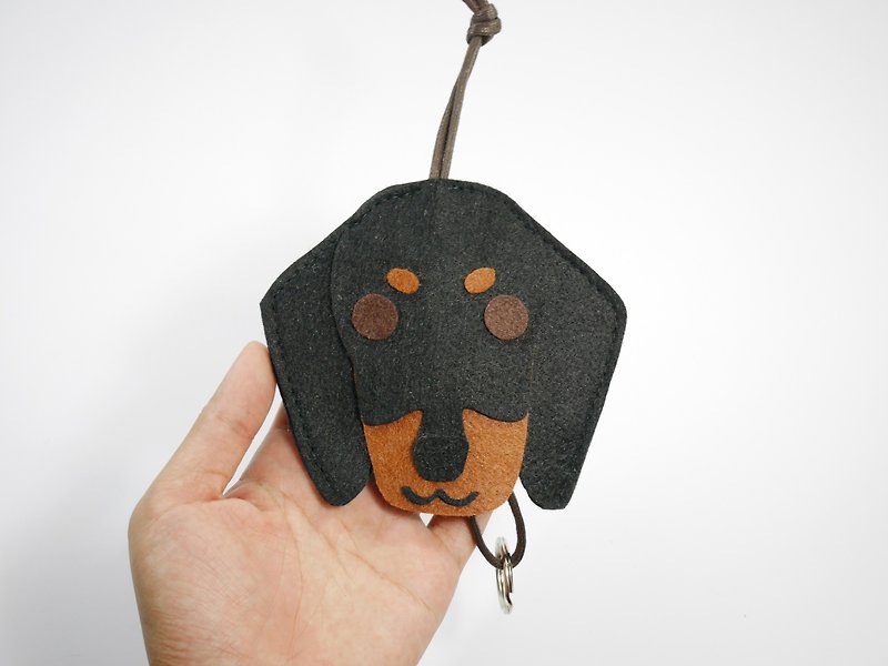 可愛動物鑰匙包－臘腸狗 - 鑰匙圈/鑰匙包 - 聚酯纖維 黑色