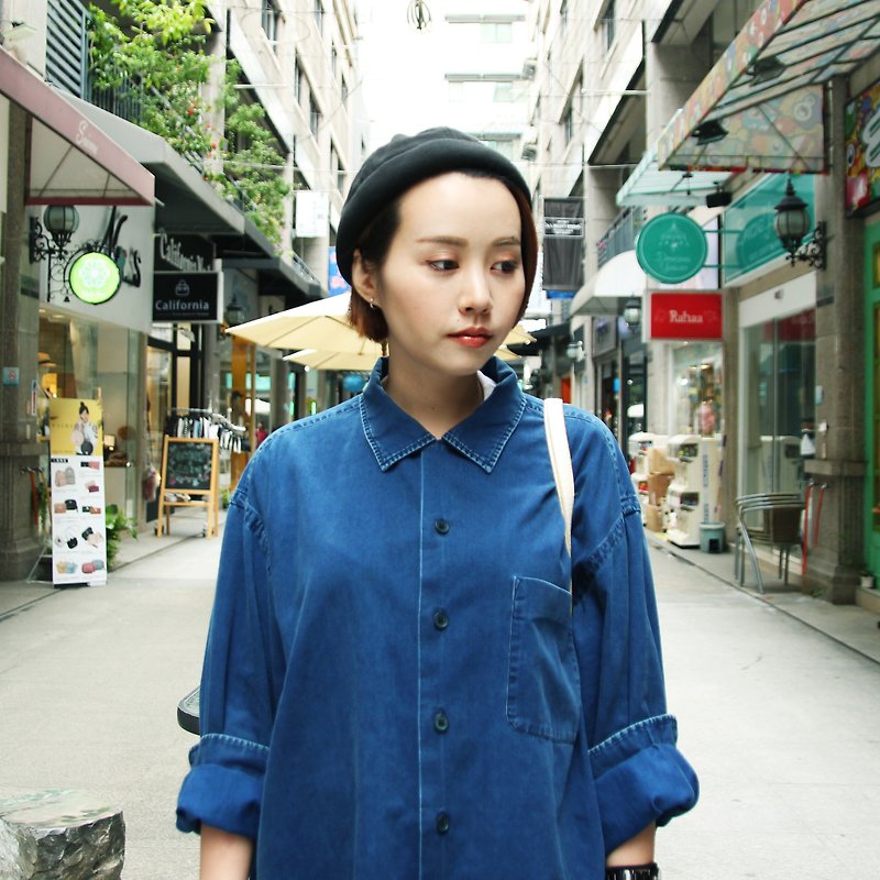 Tsubasa.Y Vintage House Deep Blue POLO Working Shirt 007, French Workers Jacket - Women's Casual & Functional Jackets - Cotton & Hemp 