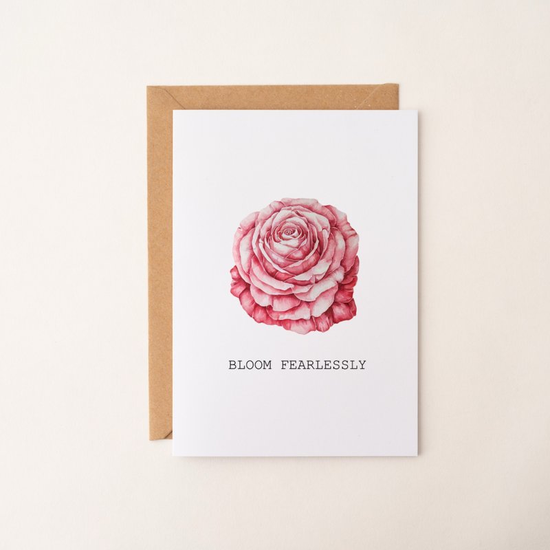 勇敢綻放 花卉插畫卡片 植物 祝福卡片 萬用卡 禮品卡 小卡片 - 卡片/明信片 - 紙 紅色