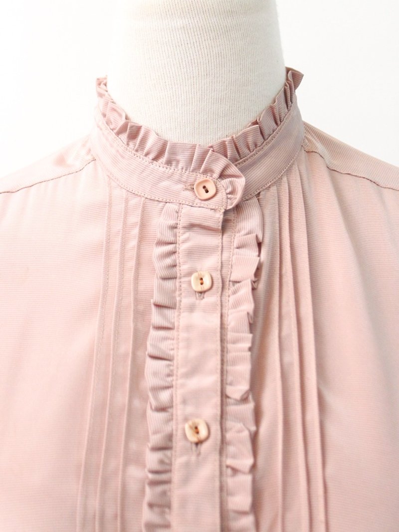 復古日本製典雅立領偶粉色古著襯衫 Japanese Vintage Blouse - 女襯衫 - 聚酯纖維 粉紅色