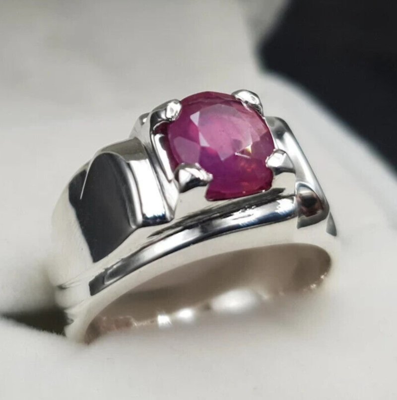 Natural Ruby Ring For Men 925 Sterling Silver Yakoot Ring Real Ruby Ring mens - แหวนทั่วไป - เครื่องเพชรพลอย สีม่วง