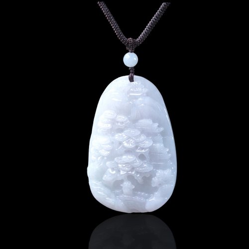 瓔珞珠寶盒 E.L.Jewelry Box 白翡翡翠精雕山水牌項鍊 | 天然緬甸玉翡翠A貨 | 送禮