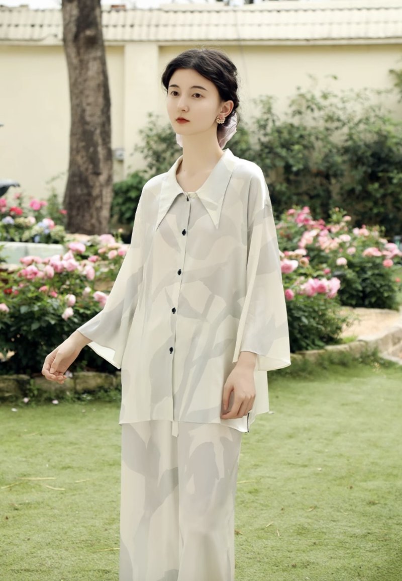 禮物推薦 印花真絲套裝 桑蠶絲家居服 - 居家服/睡衣 - 絲．絹 多色