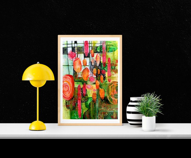 抽象画 カラフル オリジナルアート ルビノバによる緑と赤の