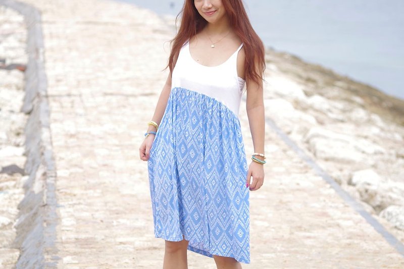 Ikat print camisole dress <light blue> - One Piece Dresses - Other Materials Blue