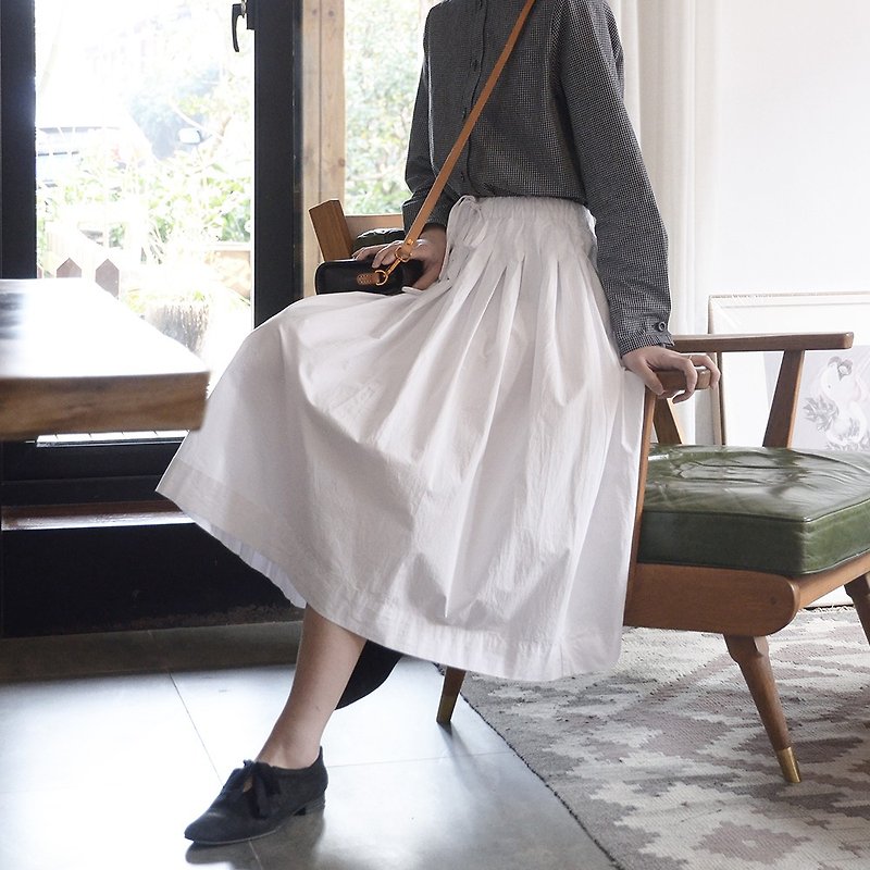 Nordic Style White Drawstring Skirt - White | Skirt | Cotton | Indie Brand | Sora-119 - Skirts - Cotton & Hemp White