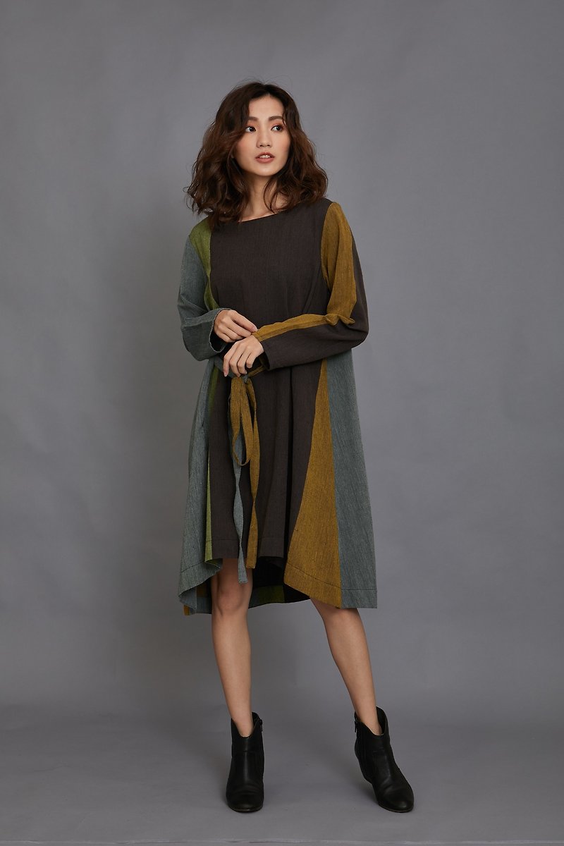 普羅旺斯拼布綁帶洋裝-橄欖樹-公平貿易 - 連身裙 - 棉．麻 多色
