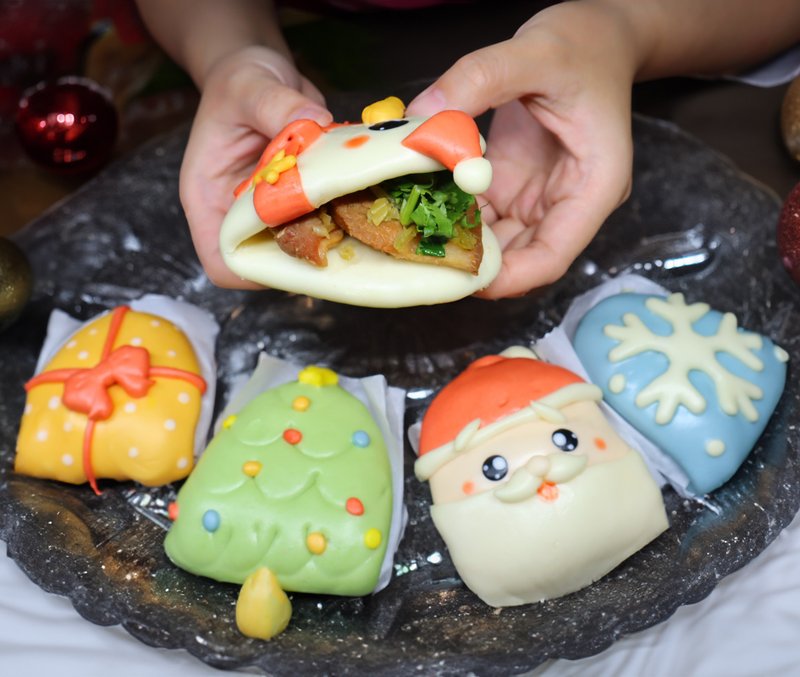 Christmas steamed buns Christmas steamed bun set - ขนมปัง - อาหารสด สีแดง