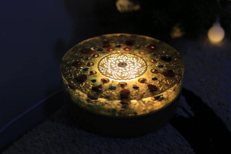 [Customized Gift] Golden Gorgeous Mandala Night Light - Orgonite Crystal Orgonite - Items for Display - Crystal Green