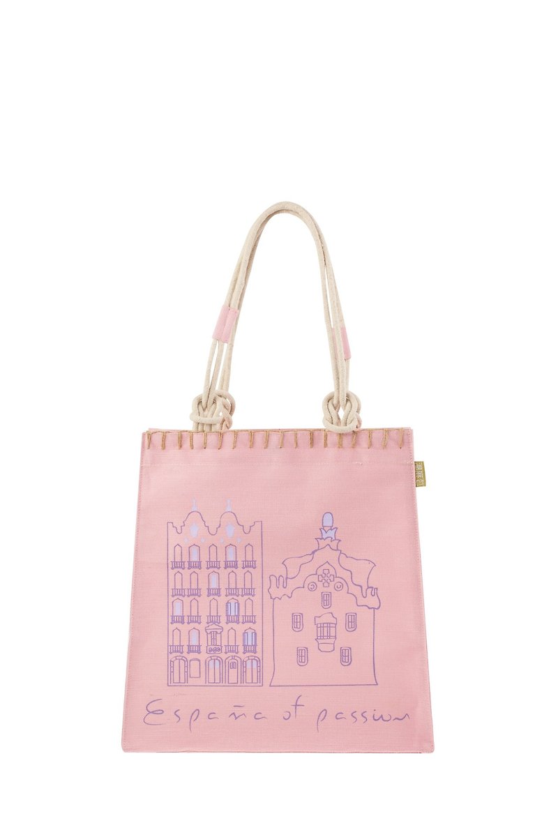 Palace stylish jute bag - กระเป๋าแมสเซนเจอร์ - ผ้าฝ้าย/ผ้าลินิน สึชมพู