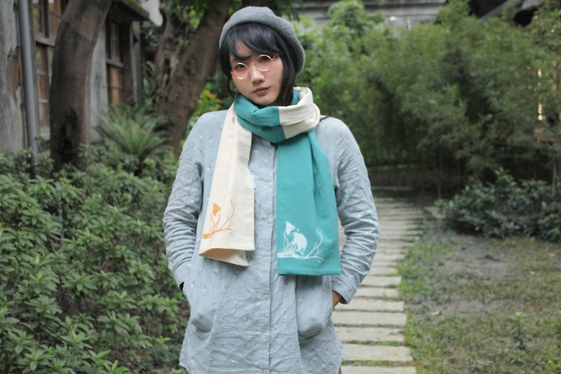 [Border] forest feel of cotton Linen Scarf - Knit Scarves & Wraps - Cotton & Hemp Green