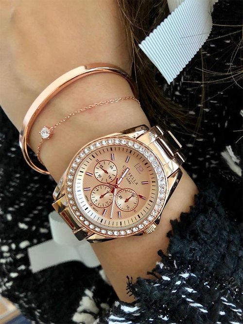 Crisella New York 經典時尚鋯石石英女士手錶