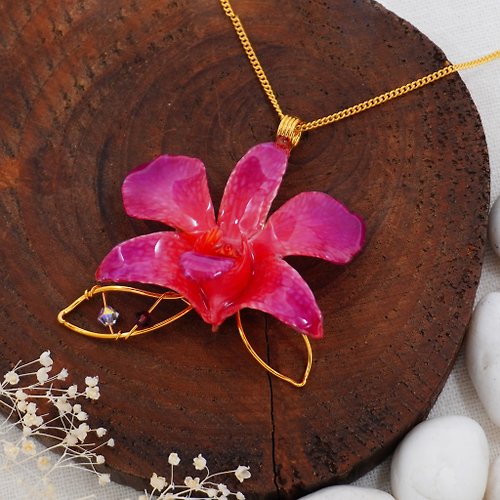 siam royal orchid Orchid Sparkle 1 Pendant with Chain (purple pink)