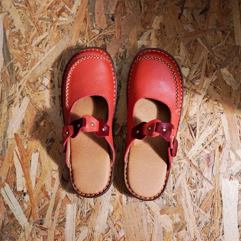 100% Handmade PAPRIKA Leather Sandals/Mules - รองเท้าลำลองผู้หญิง - หนังแท้ สีส้ม