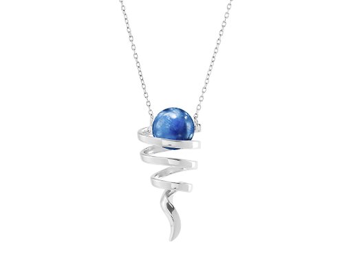 Majade Jewelry Design 波浪形藍晶石項鍊 9月誕生石時尚吊墜 簡約925純銀抽象漩渦墜子